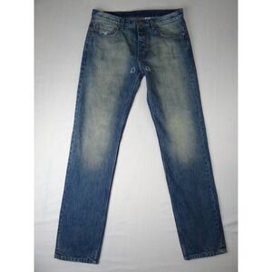 Marc Jacobs Men's Distressed‎ Blue Denim Jeans Button Fly Straight Leg Size 36